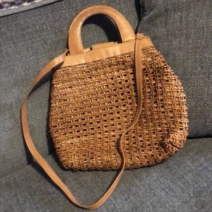 CEM woven tan leather bag! Leather clutch handles